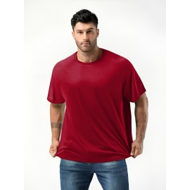 Plus Size Mens Slim Fit Short Sleeve Crew Neck T-Shirts - Soft Slight Stretch Polyester Fabric, Elegant and Mature Solid Color Design, Machine Washable, Perfect for Exercise and Summer Wear