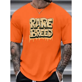 Plus Size 'Rare Breed' Casual Tee for Men - Comfortable, Stretchy, All-Season Crew Neck Top, Easy-Care