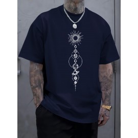 Plus Size Mens Geometric Pattern Crew Neck Short Sleeve T-Shirt - Soft Slight Stretch Polyester Fabric, Casual and Trendy Summer Top for Daily and Sports Wear - Machine Washable, Regular Fit, Knit Fabric, No Sheer
