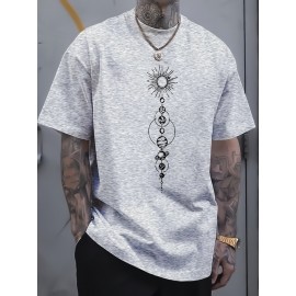 Plus Size Mens Geometric Pattern Crew Neck Short Sleeve T-Shirt - Soft Slight Stretch Polyester Fabric, Casual and Trendy Summer Top for Daily and Sports Wear - Machine Washable, Regular Fit, Knit Fabric, No Sheer