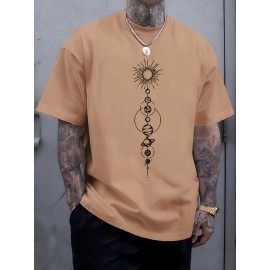 Plus Size Mens Geometric Pattern Crew Neck Short Sleeve T-Shirt - Soft Slight Stretch Polyester Fabric, Casual and Trendy Summer Top for Daily and Sports Wear - Machine Washable, Regular Fit, Knit Fabric, No Sheer