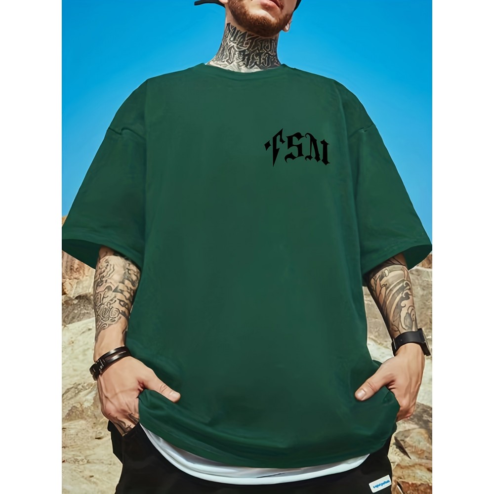 Summer Plus Size Men's Creative Letters Graphic Print T-shirt, Fashion Casual Short-sleeve Sports Tees, Men Clothing