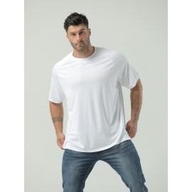 Plus Size Mens Ultra-Breathable, Quick-Drying Crew Neck T-Shirt for Sports - Moisture-Wicking, Medium Stretch, Regular Fit, Polyester Fabric - Perfect for Spring and Fall Seasons