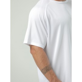 Plus Size Mens Ultra-Breathable, Quick-Drying Crew Neck T-Shirt for Sports - Moisture-Wicking, Medium Stretch, Regular Fit, Polyester Fabric - Perfect for Spring and Fall Seasons