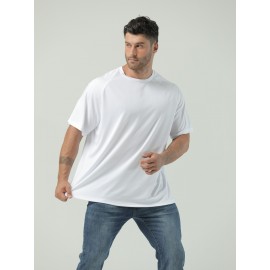 Plus Size Mens Ultra-Breathable, Quick-Drying Crew Neck T-Shirt for Sports - Moisture-Wicking, Medium Stretch, Regular Fit, Polyester Fabric - Perfect for Spring and Fall Seasons