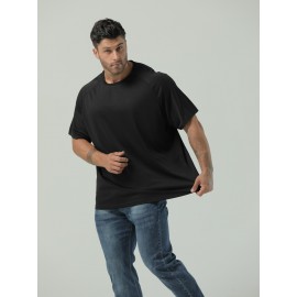Plus Size Mens Ultra-Breathable, Quick-Drying Crew Neck T-Shirt for Sports - Moisture-Wicking, Medium Stretch, Regular Fit, Polyester Fabric - Perfect for Spring and Fall Seasons