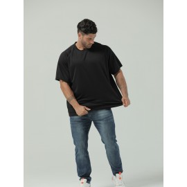 Plus Size Mens Ultra-Breathable, Quick-Drying Crew Neck T-Shirt for Sports - Moisture-Wicking, Medium Stretch, Regular Fit, Polyester Fabric - Perfect for Spring and Fall Seasons