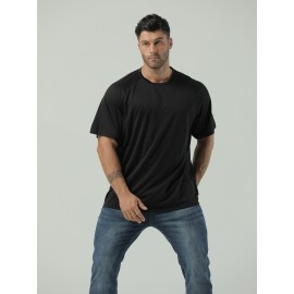 Plus Size Mens Ultra-Breathable, Quick-Drying Crew Neck T-Shirt for Sports - Moisture-Wicking, Medium Stretch, Regular Fit, Polyester Fabric - Perfect for Spring and Fall Seasons