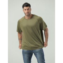 Plus Size Mens Ultra-Breathable, Quick-Drying Crew Neck T-Shirt for Sports - Moisture-Wicking, Medium Stretch, Regular Fit, Polyester Fabric - Perfect for Spring and Fall Seasons