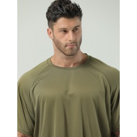 Plus Size Mens Ultra-Breathable, Quick-Drying Crew Neck T-Shirt for Sports - Moisture-Wicking, Medium Stretch, Regular Fit, Polyester Fabric - Perfect for Spring and Fall Seasons