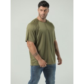 Plus Size Mens Ultra-Breathable, Quick-Drying Crew Neck T-Shirt for Sports - Moisture-Wicking, Medium Stretch, Regular Fit, Polyester Fabric - Perfect for Spring and Fall Seasons