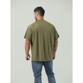 Plus Size Mens Ultra-Breathable, Quick-Drying Crew Neck T-Shirt for Sports - Moisture-Wicking, Medium Stretch, Regular Fit, Polyester Fabric - Perfect for Spring and Fall Seasons