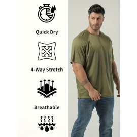 Plus Size Mens Ultra-Breathable, Quick-Drying Crew Neck T-Shirt for Sports - Moisture-Wicking, Medium Stretch, Regular Fit, Polyester Fabric - Perfect for Spring and Fall Seasons