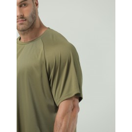 Plus Size Mens Ultra-Breathable, Quick-Drying Crew Neck T-Shirt for Sports - Moisture-Wicking, Medium Stretch, Regular Fit, Polyester Fabric - Perfect for Spring and Fall Seasons