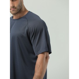 Plus Size Mens Ultra-Breathable, Quick-Drying Crew Neck T-Shirt for Sports - Moisture-Wicking, Medium Stretch, Regular Fit, Polyester Fabric - Perfect for Spring and Fall Seasons