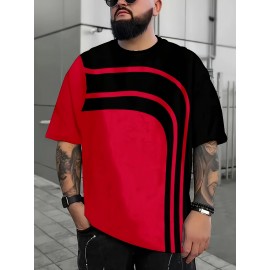 Plus Size Men's Contrast Color Stripes Print T-shirt Short Sleeve Fashion Tees, Summer, Men's Clothing