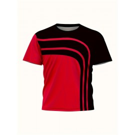 Plus Size Men's Contrast Color Stripes Print T-shirt Short Sleeve Fashion Tees, Summer, Men's Clothing