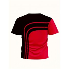 Plus Size Men's Contrast Color Stripes Print T-shirt Short Sleeve Fashion Tees, Summer, Men's Clothing