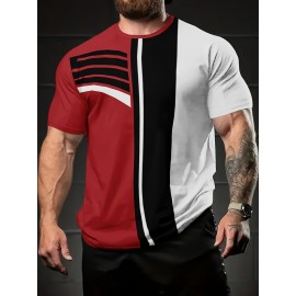 Plus Size Men's Contrast Color Stripes Print T-shirt Short Sleeve Fashion Tees, Summer, Men's Clothing