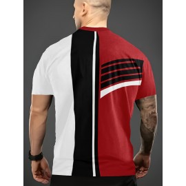 Plus Size Men's Contrast Color Stripes Print T-shirt Short Sleeve Fashion Tees, Summer, Men's Clothing