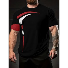 Plus Size Men's Contrast Color Stripes Print T-shirt Short Sleeve Fashion Tees, Summer, Men's Clothing