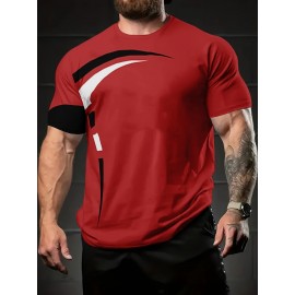 Plus Size Men's Contrast Color Stripes Print T-shirt Short Sleeve Fashion Tees, Summer, Men's Clothing