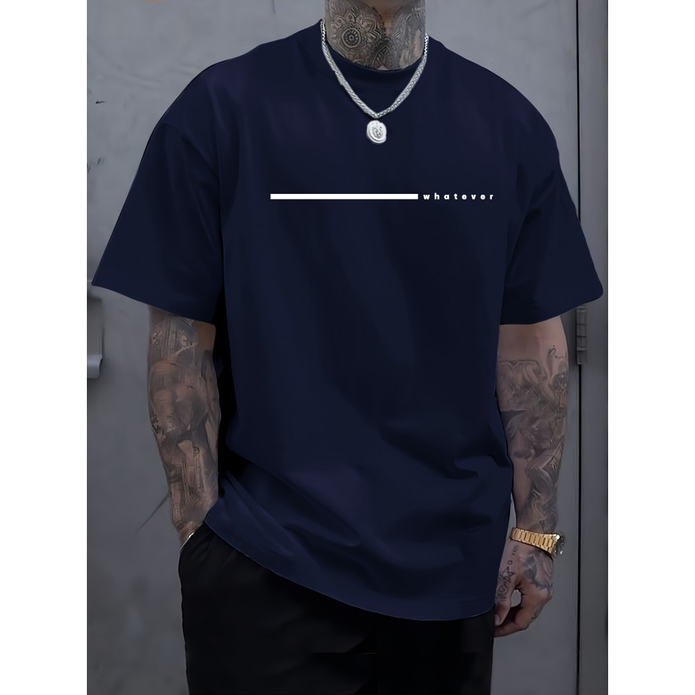Plus Size Relaxed Fit Graphic T-Shirt for Men - Vibrant 'WHATEVER' Pattern Print, Short Sleeve, Breathable, Moisture-Wicking Fabric, Perfect for Outdoor Sports and Spring/Summer Casual Wear