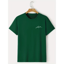 Plus Size Mountain Mens Ultra-Comfortable Crew Neck Graphic Print Short Sleeve T-Shirts - Soft Slight Stretch Polyester Fabric, Regular Fit, Semi-Sheer, Patterned, Casual Style for All Seasons