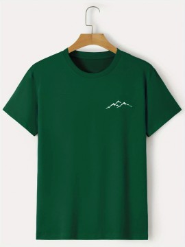 Plus Size Mountain Mens Ultra-Comfortable Crew Neck Graphic Print Short Sleeve T-Shirts - Soft Slight Stretch Polyester Fabric, Regular Fit, Semi-Sheer, Patterned, Casual Style for All Seasons