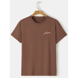Plus Size Mountain Mens Ultra-Comfortable Crew Neck Graphic Print Short Sleeve T-Shirts - Soft Slight Stretch Polyester Fabric, Regular Fit, Semi-Sheer, Patterned, Casual Style for All Seasons