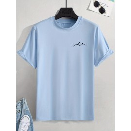 Plus Size Mountain Mens Ultra-Comfortable Crew Neck Graphic Print Short Sleeve T-Shirts - Soft Slight Stretch Polyester Fabric, Regular Fit, Semi-Sheer, Patterned, Casual Style for All Seasons