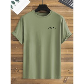Plus Size Mountain Mens Ultra-Comfortable Crew Neck Graphic Print Short Sleeve T-Shirts - Soft Slight Stretch Polyester Fabric, Regular Fit, Semi-Sheer, Patterned, Casual Style for All Seasons
