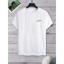 Plus Size Mountain Mens Ultra-Comfortable Crew Neck Graphic Print Short Sleeve T-Shirts - Soft Slight Stretch Polyester Fabric, Regular Fit, Semi-Sheer, Patterned, Casual Style for All Seasons
