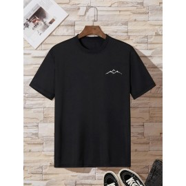 Plus Size Mountain Mens Ultra-Comfortable Crew Neck Graphic Print Short Sleeve T-Shirts - Soft Slight Stretch Polyester Fabric, Regular Fit, Semi-Sheer, Patterned, Casual Style for All Seasons