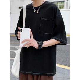 Plus Size Mens Solid T-shirt - Relaxed Fit for Ultimate Comfort, Versatile Casual Fashion Style, Short Sleeve Design for Warm Weather, Oversized Tops for a Loose Fit - Perfect for Daily Wear, Great for Outdoor Activities, Mens Clothing