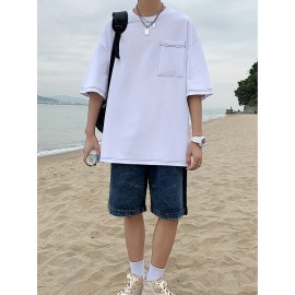 Plus Size Mens Solid T-shirt - Relaxed Fit for Ultimate Comfort, Versatile Casual Fashion Style, Short Sleeve Design for Warm Weather, Oversized Tops for a Loose Fit - Perfect for Daily Wear, Great for Outdoor Activities, Mens Clothing