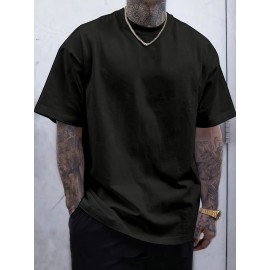 Plus Size Men's Comfortable Solid Color Short Sleeve T-Shirt for Summer Outdoor Sports, Casual Wear, Breathable, Moisture-Wicking, Quick-Drying Tees for Active Males