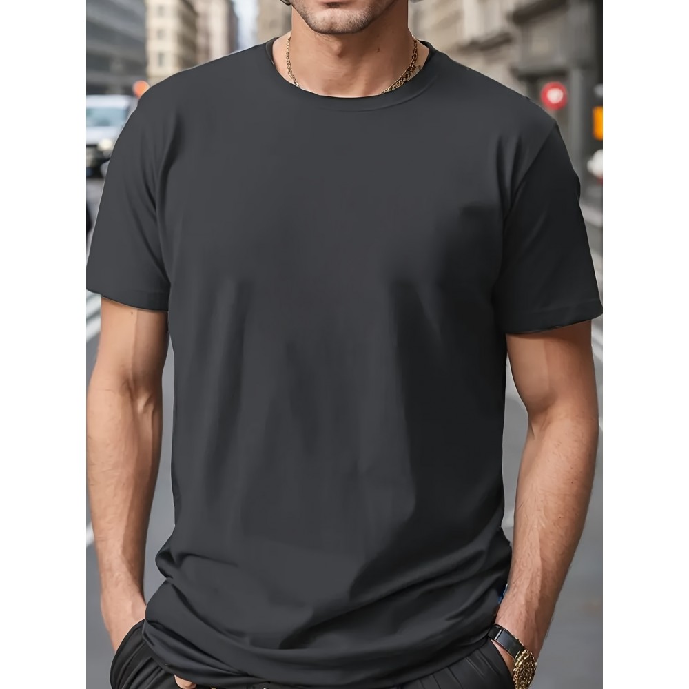 Plus Size Men's Comfortable Solid Color Short Sleeve T-Shirt for Summer Outdoor Sports, Casual Wear, Breathable, Moisture-Wicking, Quick-Drying Tees for Active Males