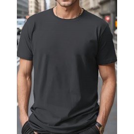 Plus Size Men's Comfortable Solid Color Short Sleeve T-Shirt for Summer Outdoor Sports, Casual Wear, Breathable, Moisture-Wicking, Quick-Drying Tees for Active Males