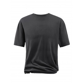 Plus Size Men's Comfortable Solid Color Short Sleeve T-Shirt for Summer Outdoor Sports, Casual Wear, Breathable, Moisture-Wicking, Quick-Drying Tees for Active Males