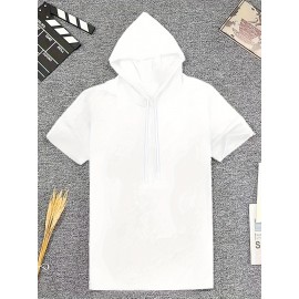 Plus Size Mens Cotton Blend Hoodie T-shirt - Trendy Solid Colors for Spring & Summer - Comfortable Casual Wear