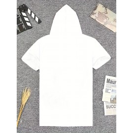 Plus Size Mens Cotton Blend Hoodie T-shirt - Trendy Solid Colors for Spring & Summer - Comfortable Casual Wear