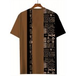 Plus Size Mens Crew Neck Vintage Style Pattern Print T-Shirts - Soft Slight Stretch Polyester Fabric, Machine Washable, Casual and Vintage Tops for Males - Color Block, Gingham, Stripes Designs, Regular Fit, Knit Fabric