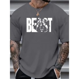 Plus Size Beast Print Casual Tee - Breathable, Comfy, Short Sleeve Summer T-Shirt for Men - Relaxed Fit, Soft Fabric, Vibrant Graphic Print