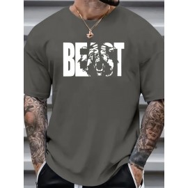 Plus Size Beast Print Casual Tee - Breathable, Comfy, Short Sleeve Summer T-Shirt for Men - Relaxed Fit, Soft Fabric, Vibrant Graphic Print