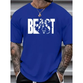 Plus Size Beast Print Casual Tee - Breathable, Comfy, Short Sleeve Summer T-Shirt for Men - Relaxed Fit, Soft Fabric, Vibrant Graphic Print