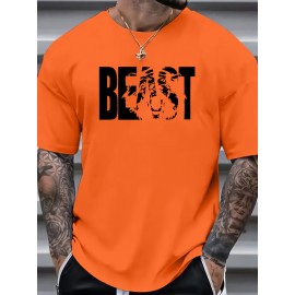 Plus Size Beast Print Casual Tee - Breathable, Comfy, Short Sleeve Summer T-Shirt for Men - Relaxed Fit, Soft Fabric, Vibrant Graphic Print