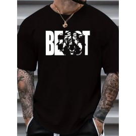 Plus Size Beast Print Casual Tee - Breathable, Comfy, Short Sleeve Summer T-Shirt for Men - Relaxed Fit, Soft Fabric, Vibrant Graphic Print
