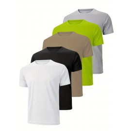1pc/5Pcs Plus Size Men's Solid Casual T-shirt With Crew Neck For Summer, Men's Clothing