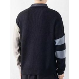 Men's Stylish Stripe Pattern Shirt, Casual Breathable Long Sleeve Crew Neck Top For City Walk Street Hanging Outdoor Activities
